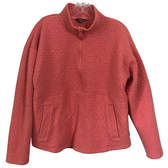 Eddie Bauer Top Sweater Size Large Womens Long Sleeve Quarter Zip Quilted Salmon - Picture 1 of 10